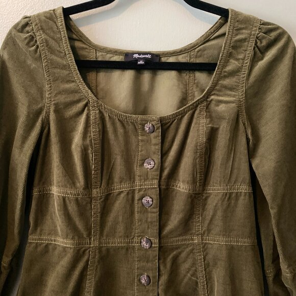 Madewell Olive Green Petite Corduroy Long-Sleeve Mini Dress, Size Petite 2 - Picture 11 of 11